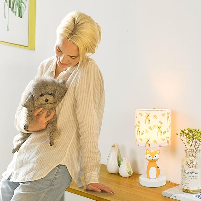 Fox LED Table Lamps with USB Port DC5V,Set of 2,Orange Kids Table Lamp,Night Light for Kids Room,Nursery,Bedroom,Kitchen Counter,Gameroom,Φ5.91×H12.88IN,Hand-Made