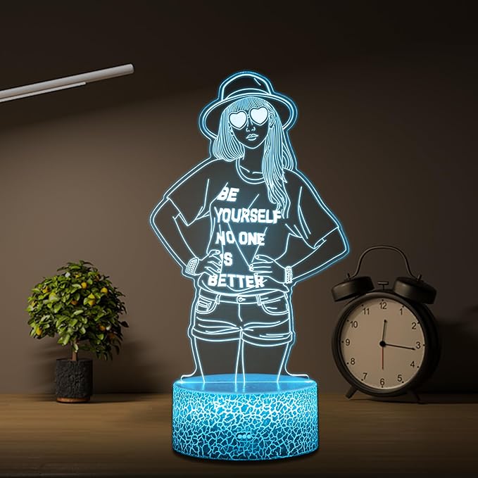 Be Yourself Mood Lights, Inspirational Gifts for Girls, 16 Colors 3D Illusion Lamp with Dimmable Remote & Timer, Room Decor for Music Fans Birthday Christmas