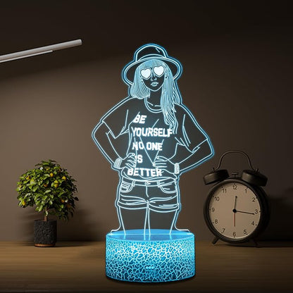 Be Yourself Mood Lights, Inspirational Gifts for Girls, 16 Colors 3D Illusion Lamp with Dimmable Remote & Timer, Room Decor for Music Fans Birthday Christmas