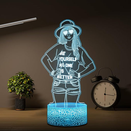 Be Yourself Mood Lights, Inspirational Gifts for Girls, 16 Colors 3D Illusion Lamp with Dimmable Remote & Timer, Room Decor for Music Fans Birthday Christmas