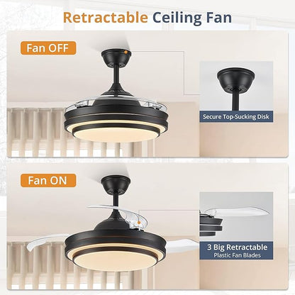 LEDIARY Retractable Ceiling Fans with Lights and Remote, 42 Inch Fandelier Ceiling Fans with LED Lighting, Smart Modern Ceiling Fan, Stepless Color Changeable, Dimmable, Timer Setting