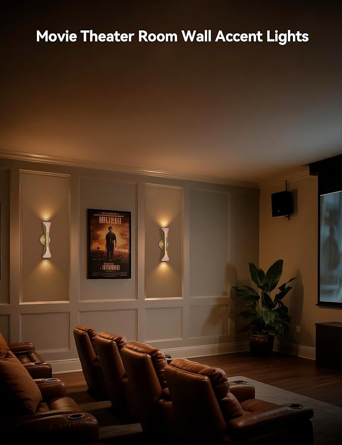 Tubicen Wall Sconces Gold Movie Theater Sconces Wall Lighting Up and Down 15.7" H Hardwired Dimmable Indoor Mid Century Modern Wall Lights for Living Room Bedroom Hallway Stairway Entry