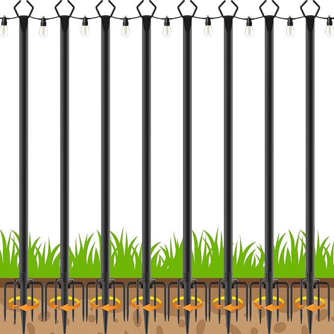 AILBTON 8 Pack 10Ft String Light Poles,Light Poles for Outside String Lights,Outdoor Light Poles with Fork,Metal Pole Stand for Patio,Backyard,Deck