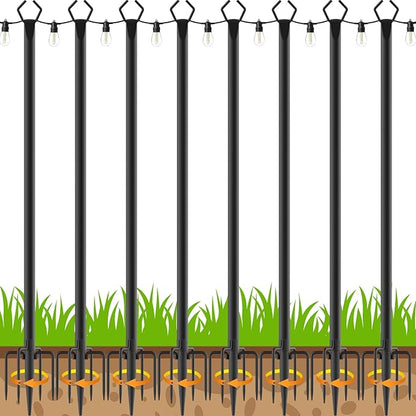 AILBTON 8 Pack 10Ft String Light Poles,Light Poles for Outside String Lights,Outdoor Light Poles with Fork,Metal Pole Stand for Patio,Backyard,Deck