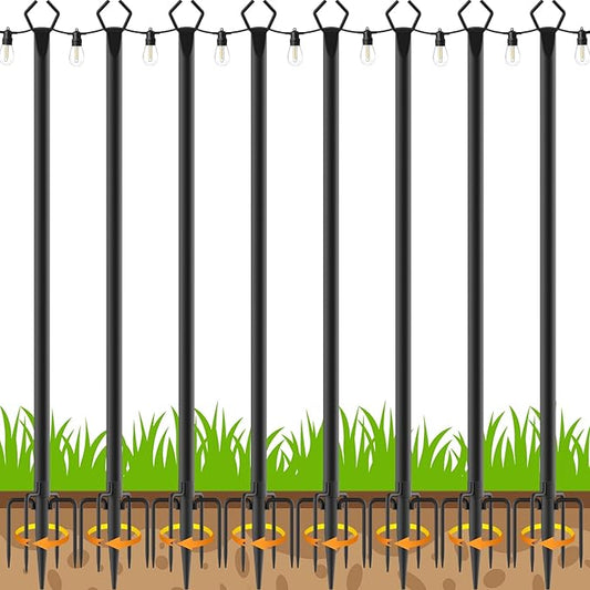 AILBTON 8 Pack 10Ft String Light Poles,Light Poles for Outside String Lights,Outdoor Light Poles with Fork,Metal Pole Stand for Patio,Backyard,Deck