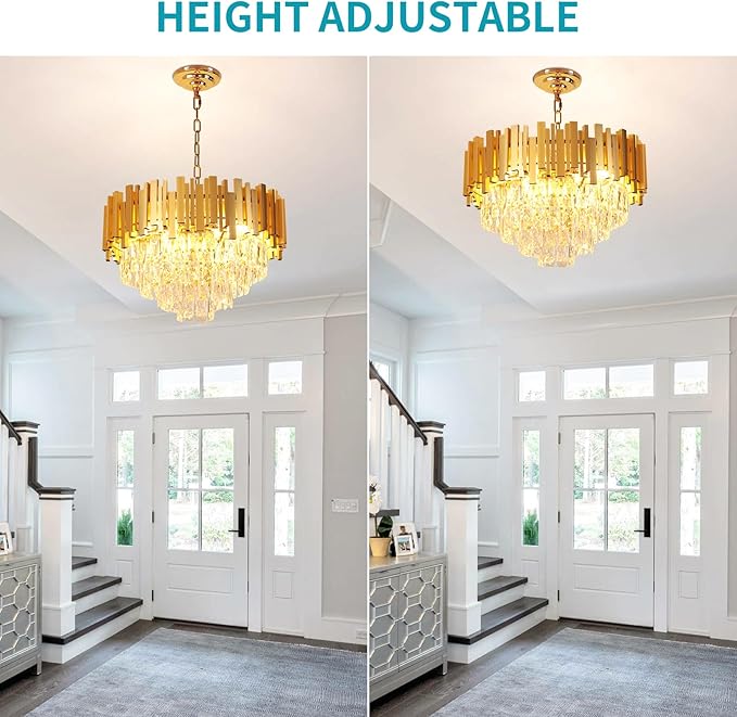 Depuley Modern Gold Crystal Chandelier: 6-Light 4-Tier Flush Mount Chandelier 12 Inch Luxury Round Hanging Pendant Light Fixture for Porch Bedroom Dining Room Foyer Included Bulbs