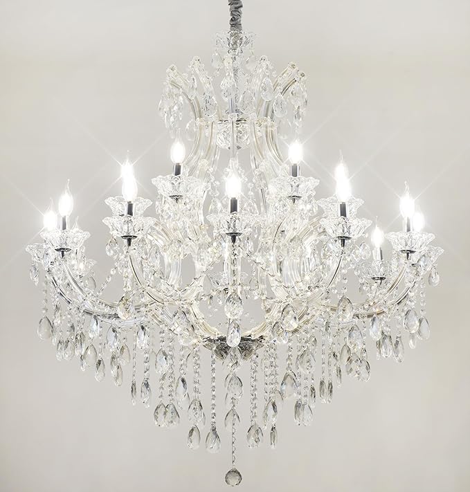 Large Luxurious Crystal Chandeliers Transparent 19 Lights,Modern K9 Crystal Chandelier Light Fixture for Living Room, Kitchen, Dinning Room, Foyer stairwell (19 Lights 2-Tier)