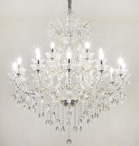 Large Luxurious Crystal Chandeliers Transparent 19 Lights,Modern K9 Crystal Chandelier Light Fixture for Living Room, Kitchen, Dinning Room, Foyer stairwell (19 Lights 2-Tier)
