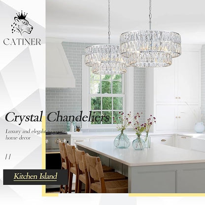 CATINER 20'' Modern Crystal Chandelier Luxury 6-Lights Chrome Semi Flush Mount Ceiling Light Fixtures Round Crystal Pendant Chandelier for Living Room Dining Room Kitchen Foyer Bedroom