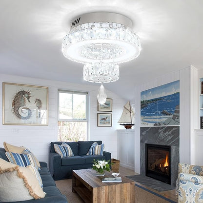 Flashing God 12" Modern Crystal Chandeliers Flush Mount Ceiling Light Silver Chandelier for Hallway LED Dimmable Mini Chandelier for Dining Room Living Room Bedroom