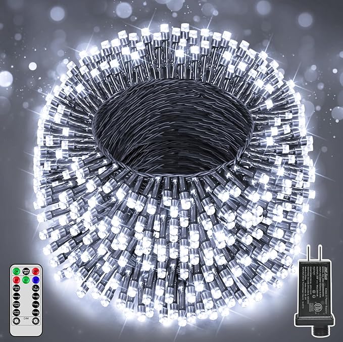 394FT 1200 LED Christmas Lights Outdoor, White Christmas Tree Lights Plug in, 8 Modes Twinkle String Light for Bedroom Wedding Party Ceiling Xmas Home Decorations