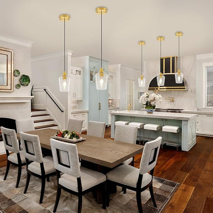 3-Pack Brushed Gold Pendant Lights Kitchen Island, Modern Glass Pendant Lighting Over Island Kitchen Hanging Light Fixtures Hallway Pendant Lights for Bathroom Dining Room Entryway Foyer Bedroom