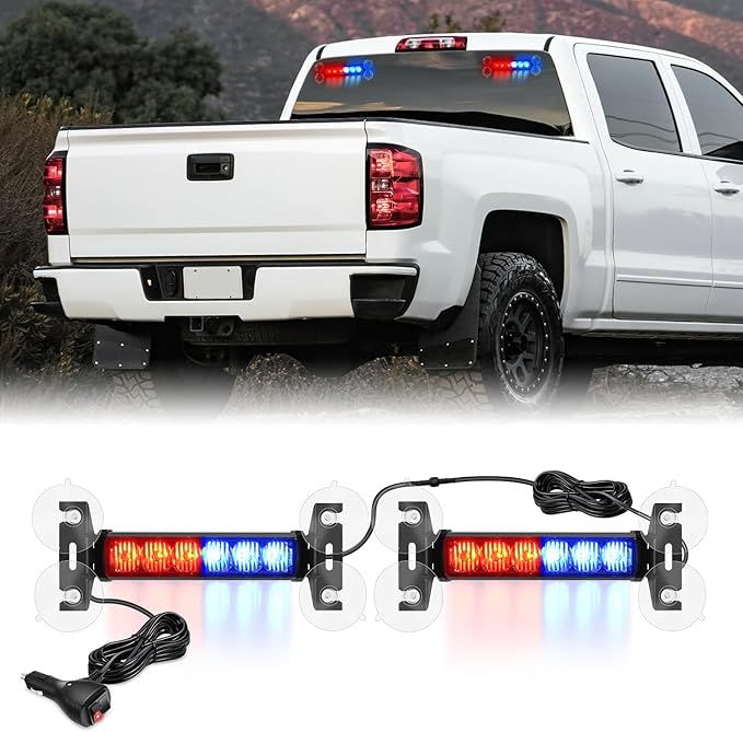 Nilight 12LED Emergency Strobe Traffic Advisor Light Bar 2 in 1 Red Blue Dash Warning Safety Flashing Lights Front/Rear Windshield Construction Lights for Trucks Cars Plow Police Firefighter Vehicles