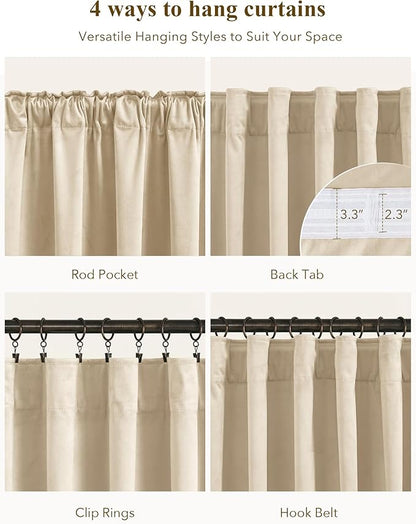 StangH Nursery Curtains Soft Beige Velvet Privacy Drapes Back Tab Light Dimming Heat Resistant Window Treatment for Bedroom Dining Room Closet Office, W42 x L96, 2 Panels