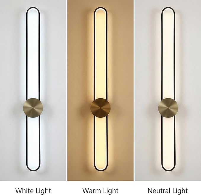 Modern Wall Sconce Dimmable 3000K/4000K/6000K LED Wall Light Fixture, Hardwired Wall Lamp for Living Room, Dining Room, Bedroom, Hallway, Lobby, Entryway (Brushed Black, 43.3inch/H110cm)