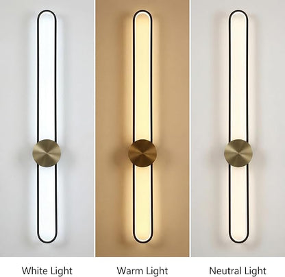 Modern Wall Sconce Dimmable 3000K/4000K/6000K LED Wall Light Fixture, Hardwired Wall Lamp for Living Room, Dining Room, Bedroom, Hallway, Lobby, Entryway (Brushed Black, 43.3inch/H110cm)