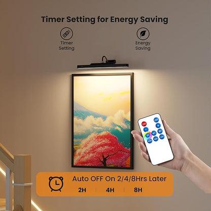 2Pack Picture Light, 13Hrs Lasting Battery Operated Picture Lights for Paintings,16in Remote Control Display Art Light with Timer for Wall Painting, Frame, Portrait, Display,Artwork,Gallery- Black
