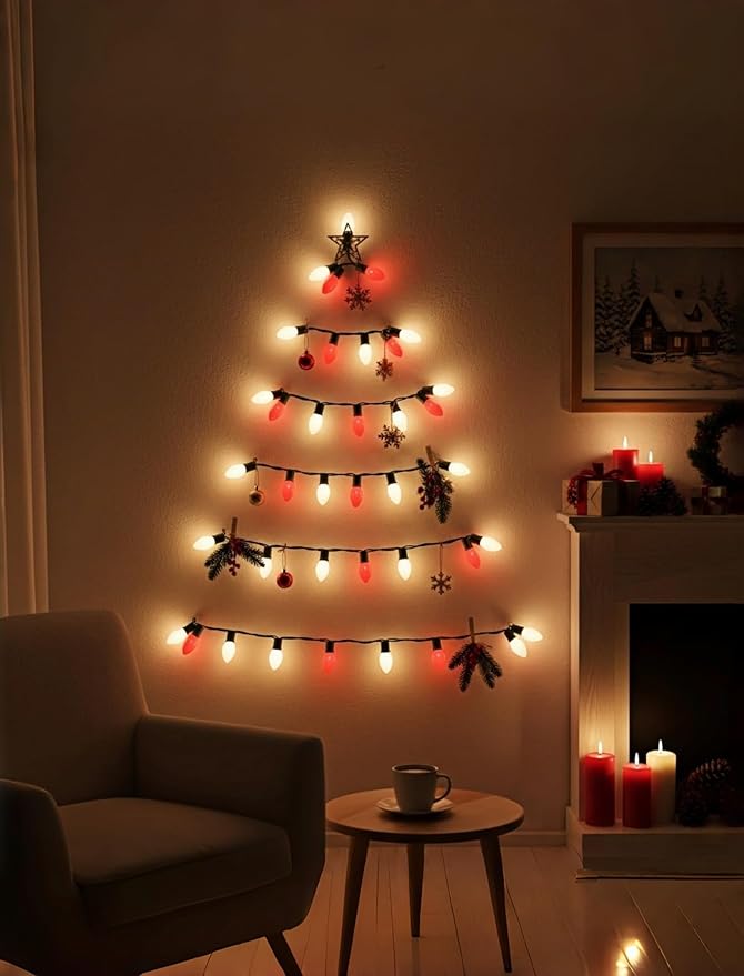Red and White LED Christmas Lights,25FT Vintage C9 Red White Christmas Lights Outdoor with 26 LED Bulbs,Commercial Extendable Xmas Light for Roofline Patio Holiday Party Backyard Xmas Decor