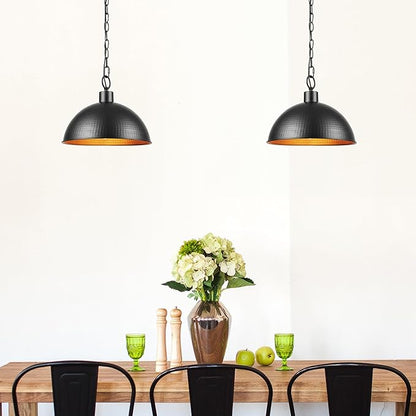 GLOBE Electric 67000100 1-Light Pendant Light Fixture, Weathered Black Finish, Hammered Metal Shade, Gold Interior, Living Room Pendant Light, Dining Room Fixture, Hanging Lights for Bedroom