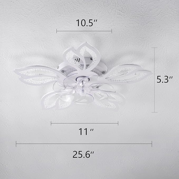 Yfrest Ceiling Fan with Lights Remote Control, White Bladeless Ceiling Fan with Light, 6 Speeds 3 Light Color Low Profile Ceiling Fan for Kitchen Bedroom