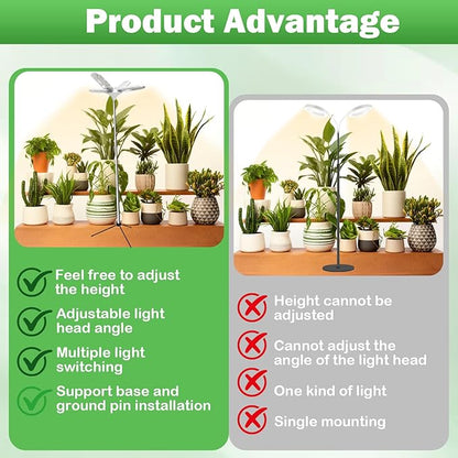 Grow Lights for Indoor Plants, 240 LEDs Full Spectrum, 15-67 Inches Height Adjustable, 3/9/12H Auto Timer ＆ 4 Dimmable Brightness for Large and Small Plants