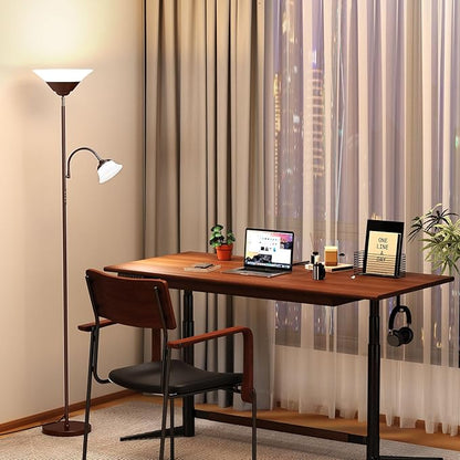 SIBRILLE 2-in-1 Torchiere Floor Lamp, 34W Super Bright LED Standing Lamp with Remote & Touch Control, 72" Dimmable Adjustable Corner Reading Lamp for Living Room, Bedroom, Office, Brown