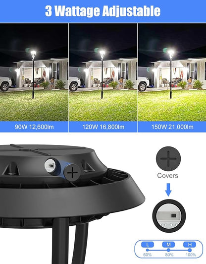 KUKUPPO 6Pack 150W LED Post Top Light 150W/120W/90W Wattage Selectable ETL Listed 21000Lm LED Post Pole Top Light Dusk to Dawn IP65 Waterproof for Outdoor Commercial Pole Light Fixture AC100-277V