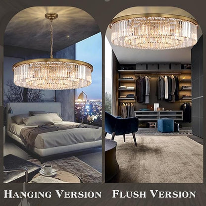 Large Crystal Chandelier Modern Luxury Pendant Ceiling Lights Fixture Antique Gold Chandelier for Dining Room Living Room 12-Lights 3-Tier Raindrop Chandeliers Lighting (Gold, Dia 31 Inch)