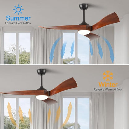52 Inch Modern Ceiling Fans with Lights and Remote Control Quiet Motor with 6 Speeds, Unique Fan Design Indoor Outdoor Ceiling Fan with Light for Farmhouse Patios Bedroom Living Room