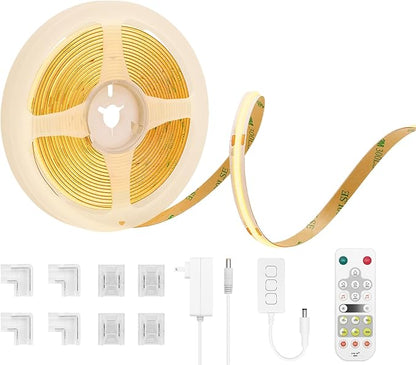 COB Smart LED Strip Light - 16.4ft/5m 2700K Warm White 24V Dimmable Strip Light with Remote High-Density 2400LEDs CRI90+ Compatible with Alexa/Google Assistant Cuttable Tape for Bedroom Wardrobe