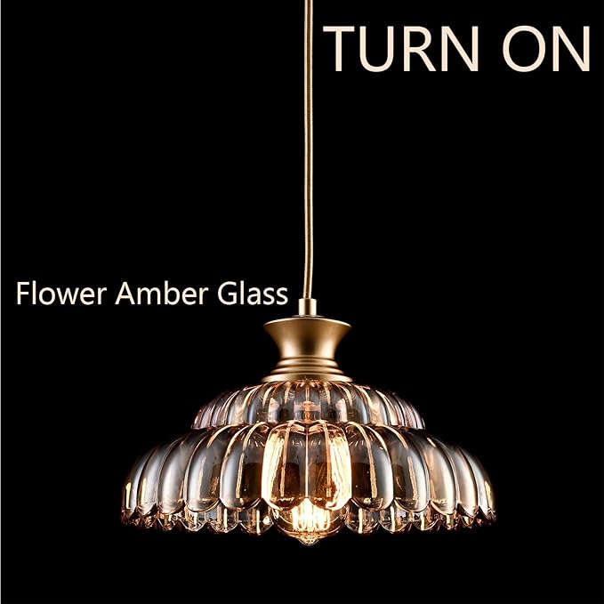 HYDELITE Vintage Amber Glass Pendant Lights Modern Gold Kitchen Island Pendant Light Fixture Adjustable Hanging Ceiling for Dining Living Room Restaurant Entryway