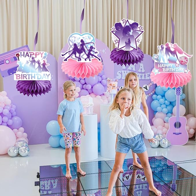 8 Pcs Kpop Party Decoration, Pink Purple Music Theme Honeycomb Centerpieces 3D Double Sided Table Decor Supplies for K-Pop Music Party Decorations