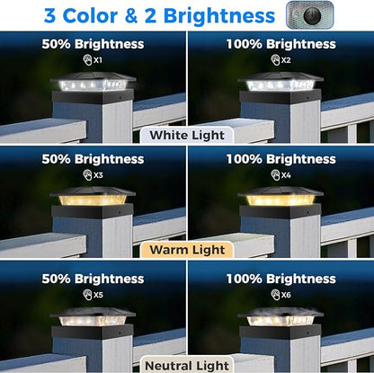 Peasur 4x4 Solar Post Cap Lights Outdoor with 3 Modes, LED Post Light Solar Powered Waterproof, Wood/Vinyl Fence Posts Lights for Deck Railing Mailbox