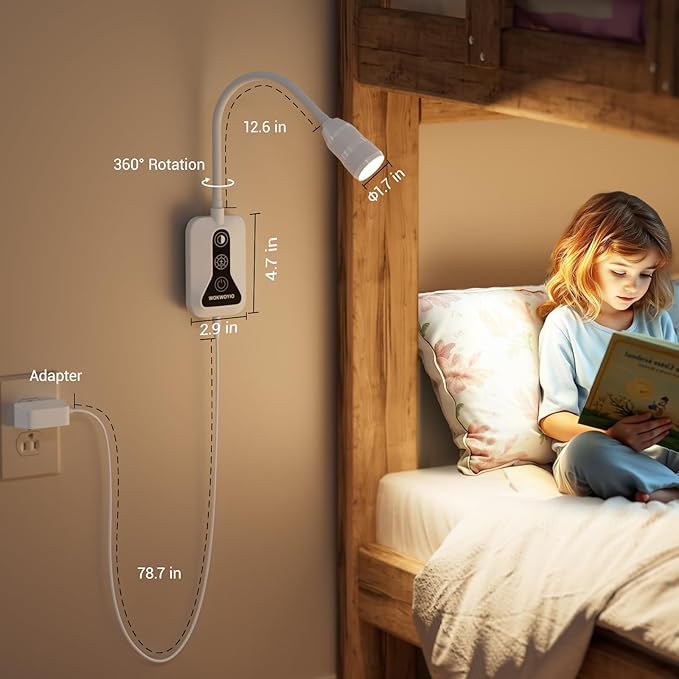 Wall Mounted Reading Light for Bed, Headboard Light with 360° Flexible Arm, Hand Wave Sensor, Focused 60° Beam, 5 Color Temperatures, Stepless Dimming, Memory Function, USB-C Output, White 2 Pack