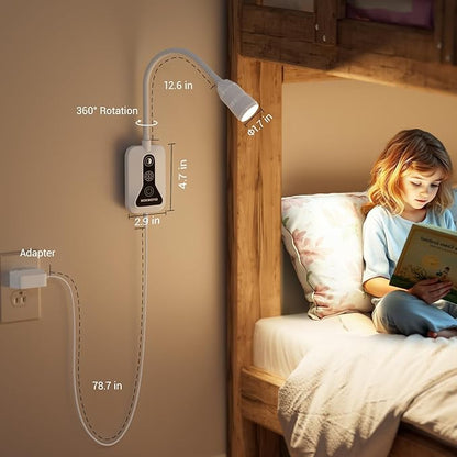 Wall Mounted Reading Light for Bed, Headboard Light with 360° Flexible Arm, Hand Wave Sensor, Focused 60° Beam, 5 Color Temperatures, Stepless Dimming, Memory Function, USB-C Output, White 2 Pack