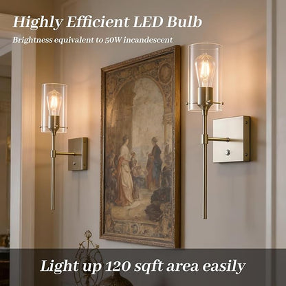 Battery Operated Wall Sconce with Remote Control Set of 2, Dimmable Wall Light Fixture Rechargeable, Nickel Wireless Wall Mount Lamp for Living Room Bedside Hallway Lounge, Bulb Included