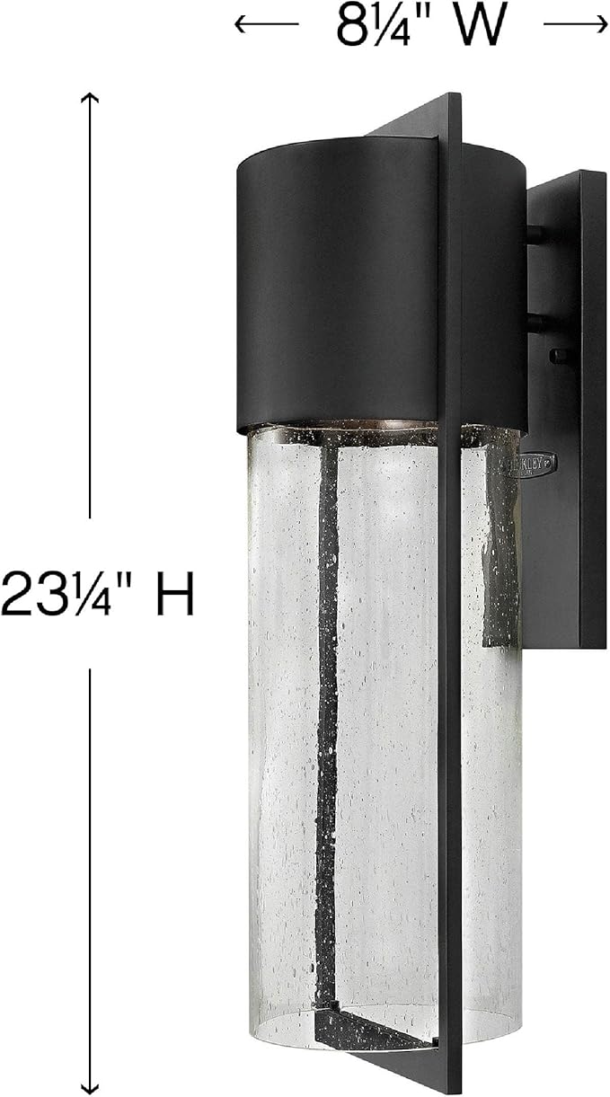 Hinkley Shelter Large Outdoor Wall Mount Lantern, Minimalist Style, Dark Sky-Compliant, Solid Aluminum/Clear Seedy Glass, Black