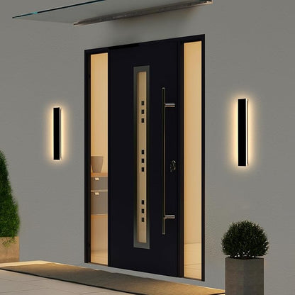 Modern Outdoor Wall Lights - 2 Pack 23 Inch Black Exterior Light Fixtures Wall Sconce, Porch Lights for Patio, Garage, House, Front Door
