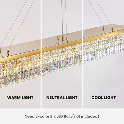 7PM Rectangle K9 Crystal Chandelier Modern Gold Crystal Chandelier Rectangular Pendant Lighting Fixture for Dining Room Kitchen Island Bedroom L59'' x W10'' x H9''