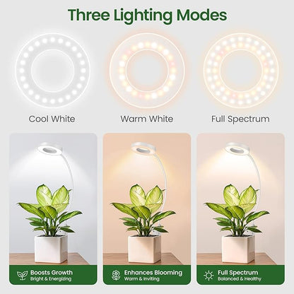 LORDEM Grow Lights for Indoor Plants, 2 in 1 Full Spectrum Plant Light with 360° Gooseneck, 48 LEDs, Auto Timer 6/8/12/16H, 3 Lighting Modes,5 Brightness Levels for Small Plants, 2 Pack White