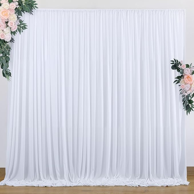 10 ft x 8 ft Wrinkle Free White Backdrop Curtain for Wedding Parties, Polyester Photography Backdrop Drapes for Birthday Parties Stage Backdrop Stand, White Background Curtains 5x8FT 2 Panels