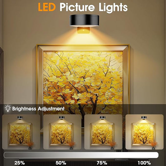RGB Picture Light Battery Operated Painting Lights for Wall Wireless Magnetic Display Art Light with Remote Controls,Dimmable&Timer for Art Frame Artworking,6Pack Black
