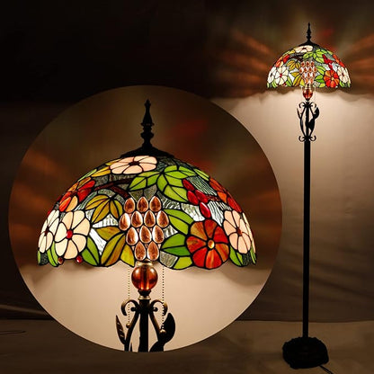 Tiffany Floor Lamp Stained Glass Standing Reading Lamp 16x16x70 Inches Antique Pole Corner Light for Bedroom Living Room (Grapes Flower)