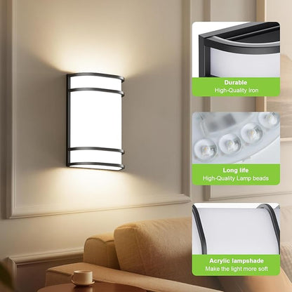 Led Wall Lights Indoor- 10 Inch Modern Wall Sconce Lighting 3000K/4500K/6000K Adjustable Led Wall Lamps for Hallway, Staircase, Corridor, Bedroom, Living Room, Kitchen (Black, 1 Pack)
