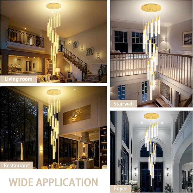 Luxurious K9 Crystal Chandelier,Gold 16-Light Large Modern Crystal Column Chandelier,Crystal Drop High Ceiling Pendant Light Fixture for Home Hotel Store