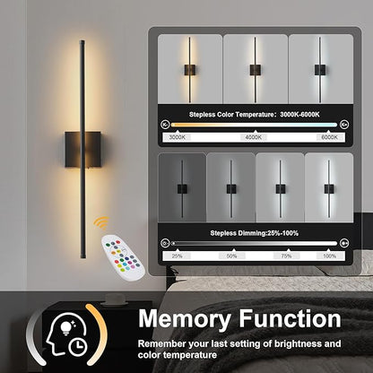 KARTOOSH 32.2 Inch 9 RGB Color Battery Operated Wireless Wall Sconces Set of Two, with Remote, Dimmable, Warm/Natural White/Daylight, Rotatable, LED Wall Light for Living Room, Bedroom, Black