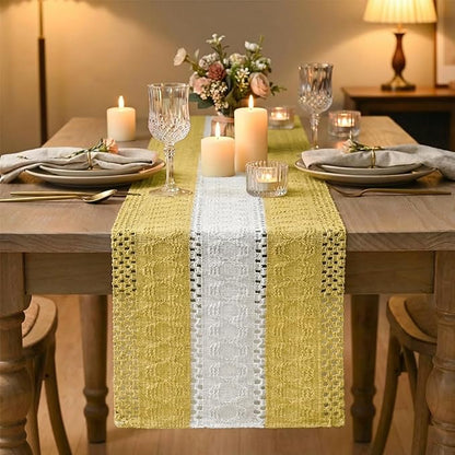 Artoid Mode Yellow Farmhouse Rustic Table Runner, Seasonal Hollow Kitchen Dining Table Decoration for Home Party Decor 12x108 Inch