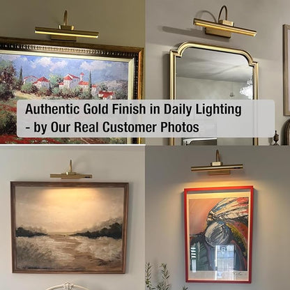 LYTARA Dimmable Cordless Picture Light with Controller and Timer, Rechargeable 5000mAh Battery Wall Sconce for Wall Pictures, Gallery Artwork, Paintings, Portraits, Dartboards (Gold)