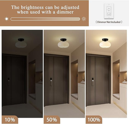 Mid-Century Modern Black Semi Flush Mount Ceiling Light,White Glass Dome Hallway Lighting Fixtures, Metal Close to Ceiling Lamp for Entryway Bathroom Kitchen Bedroom Porch Foyer Office(8.66 Inch)
