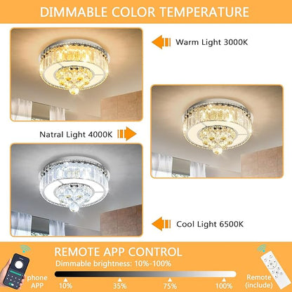 11.8" Silver Modern Crystal Chandeliers for Dining Room LED Dimmable Light Fixtures Flush Mount Light Living Room Bedrooms